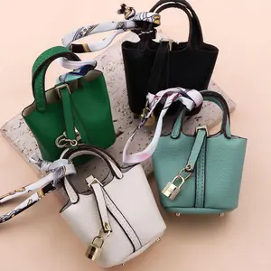 Mini Vegetable Basket Bag Pendant, High-Quality Leather Car Keychain, Earphone Bag Pendant with Colorful Strap – The Best Gift for Your GirlfriendKeychain