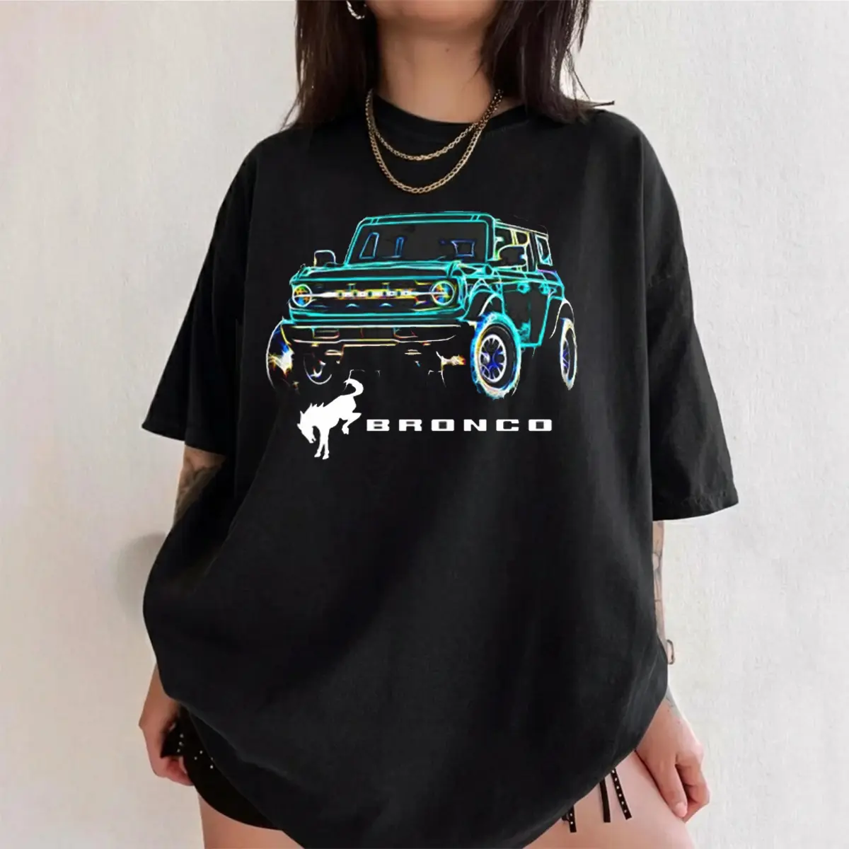 Ford Bronco 4x4 Neon Design Full Color Tshirt - Bronco Classic Shirt - Womenswear - Menswear - Unisex T-shirt
