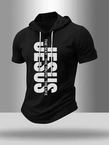 Men's "JESUS THE WAY THE TRUTH THE LIFE" Short Sleeve Hooded T-Shirt, Christian Faith Workout Tee, Slim Fit Casual Fashion Wear Hoodie Top for Gym, Fitness, Religious Gift #tiktokmademebuyit