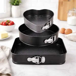 Springform Cake Pan Set of 3 (7, 8, 9 Inch) Heart Round Square Baking Pans Nonstick Cheesecake Pans with Removable Bottom Stainless Steel Bakeware for Cake, Mousse