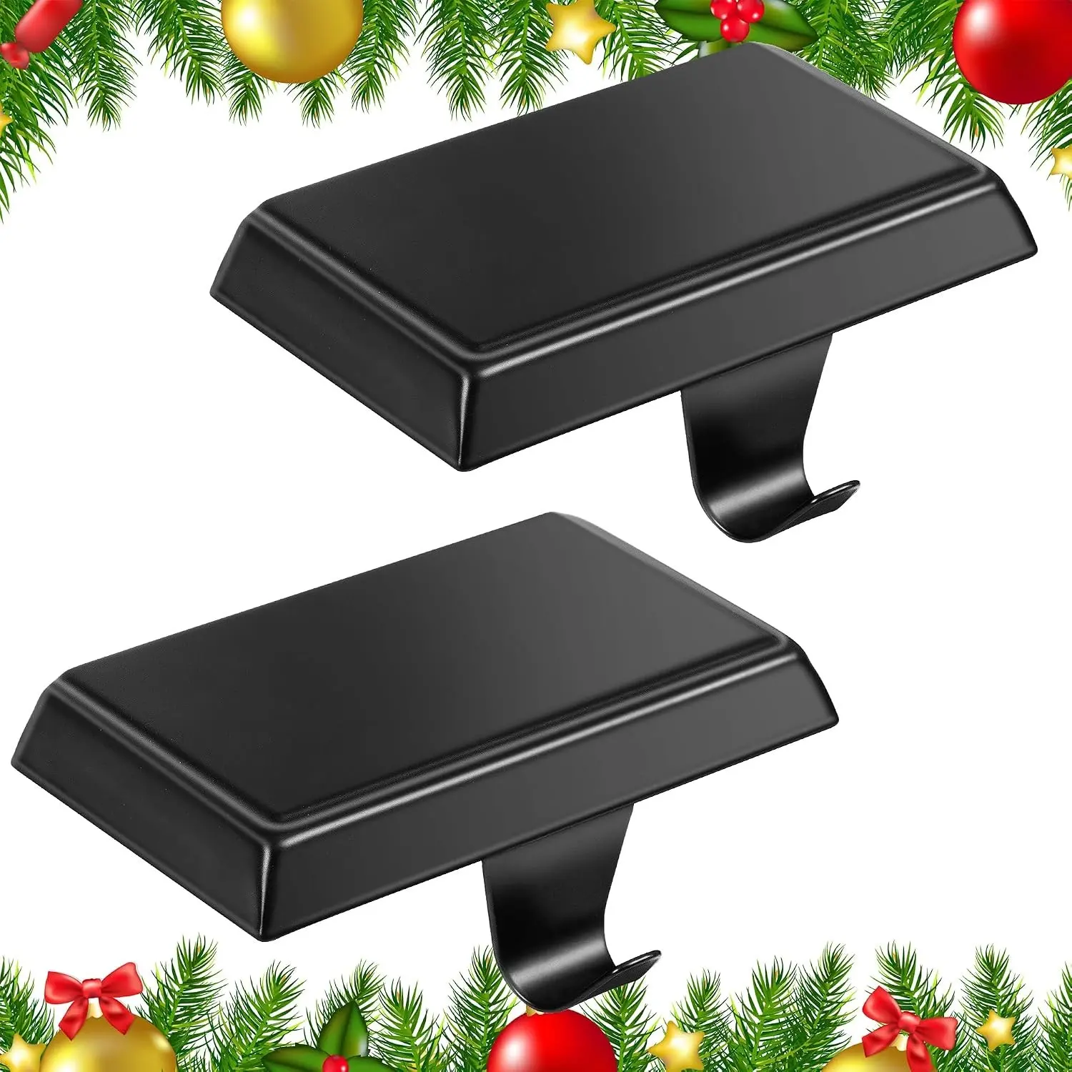 2 Pcs Christmas Stocking Holders for Mantle, Heavy Duty Fireplace Stocking Hangers for Holiday Party Decor, Mantle Xmas Decoration for Counter Tables, Window, Black