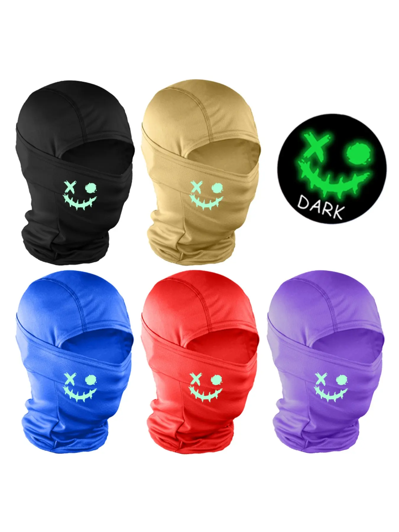 Luminous Smiling Face Print Ski Mask Balaclava, Unisex Fitted Woven Fabric, All-Season Outdoor Sports Gear, Available in Multiple Quantities