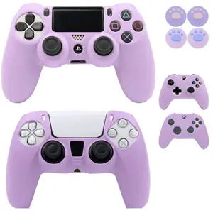 Purple Soft Silicone Cover For PS4, PS5, Xbox One S, Xbox Series X/S + 4 Joystick Grips