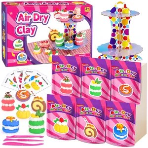 Desserts Theme-Air Dry Clay Kit,Includes 6 Dessert Designs, Display Stand, Create and Display Modeling Clay Art, Creative Sculpting Activity Kit, Great Gifts for Girls and Boys