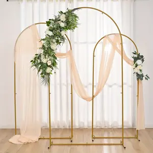 3 PCs Set Wedding Arch Background Support 7.2 Feet, 6.6 Feet, 6 Feet Gold Metal Arch for Wedding Ceremony Birthday Party Garden Floral Balloon Arch Decoration