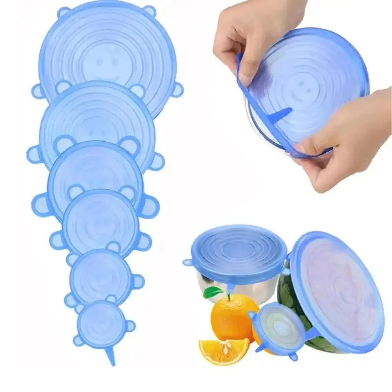 6 Pcs Silicone Stretchable Lid Set, Reusable Flexible Airtight Food Covers for Bowls, Cups and Containers, Dishwasher Safe, Space-Saving for Kitchen, Camping and Travel