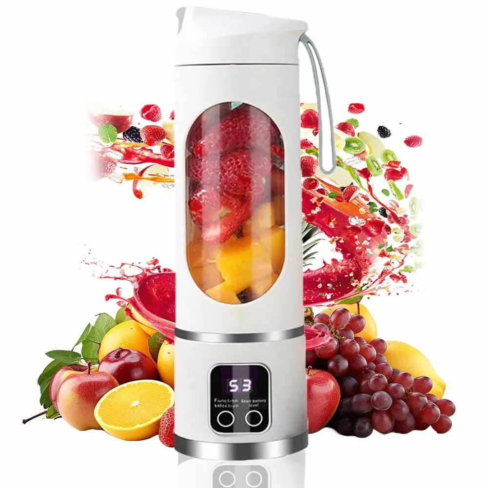 Portable Rechargeable 450ml Juicer Cup Mixer Safe 12-Blade Stainless Steel and 7.4v Fresh Orange Juicer for Outdoor Use Portable Blender Cup Smoothie Mixer with Digital Display