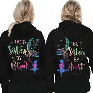 [Made in USA] Matching Best Friend Shirts For 2 Not Sisters By Blood But Sisters By Heart Galaxy Cute Best Friend Hoodies, Valentine’s Day Gift, Love Outfit for Girlfriend, Casual Lover, Fleece Hoodie For Men For Women, Cozy Fall Winter Outfit
