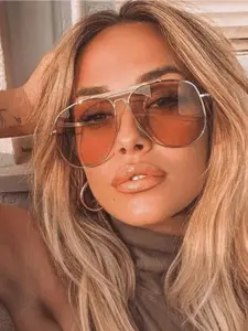 Retro Aviator Sunglasses for Women Gold Tone Metal Alloy Frame with Pink Tinted Lenses Oversized Double Bridge Shades for Beach Travel & Daily Wear Ideal Summer Vacation Gift