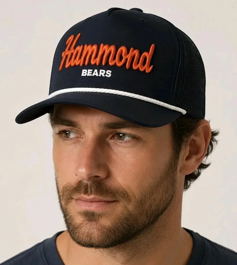 Share Hammond Bears Embroidered Trucker Mesh Snapback Hat Navy/White Rope