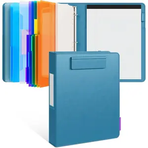 3 Ring Binder Clipboard with Storage,12.4"x10.2" Clipboard Folder with 5 Expandable Folders,Refillable Lined Notepad (11" x 8.5"),Ideal for School Office (Dark Blue)