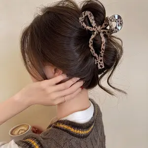 Leopard Print Bow Hair Clip Large Size Thick Hair Volume Clip Women's Back Head Shark Clip New Hair Accessory