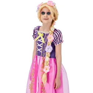 F-CPA03  Super Long Princess Rapunzel Wig with Flowers-29 Inch Girls Blonde Braid Synthetic Wigs for Costume Cosplay Fairytale Ball Halloween Christmas Birthday Party