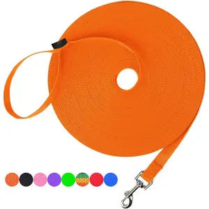 Dog/Puppy Obedience Recall Agility Lead - 15ft 20ft 30ft 50ft 100ft Leash - Great for Training, Play, Camping, or Backyard - Orange 20ft