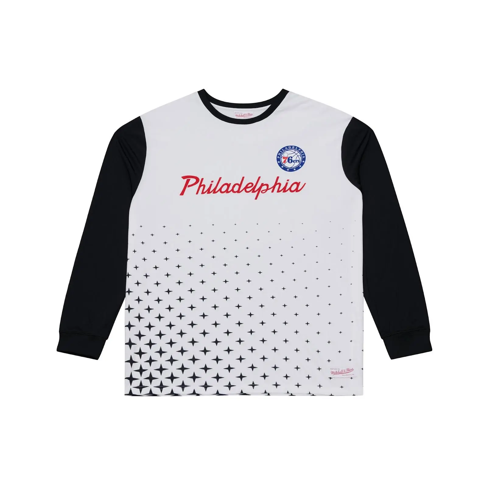 Philadelphia 76ers White Long Sleeve Polo Jersey NBA Throwback Shirt Vintage Fan Gear Mitchell & Ness