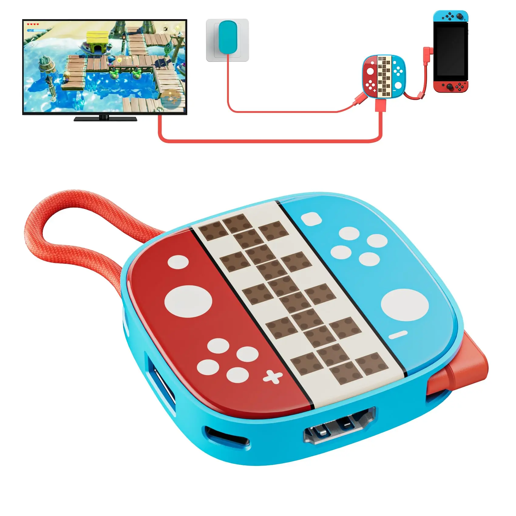 Portable 3-in-1 Compact Gaming Console Accessory Mini Docking Station for Handheld Switch OLED, Steam Deck, ROG Ally X, Legion GO (Not for Switch 2) - 4K 60Hz HDMI, 100W PD Fast Charging, USB 3.0 Port, TV Mode, Multicolor, Charging Chip