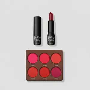 Romantic Flower Blush & Lipstick Bundle, 6-Color Matte Blush 18ML, 4g Glitter Lipstick, Waterproof Makeup Set for All Skin Types