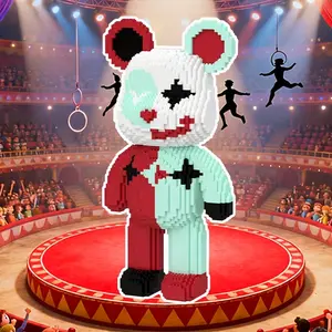 Circus Clown Bear 3D Puzzle Creative Building Block Ornament, Room Decoration, Home Decor, Party Decoration, Handmade Craft, Fine Carving, Lightweight Statue