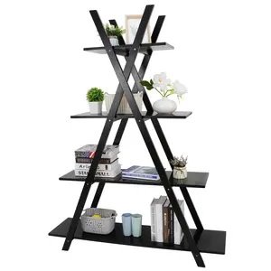 Segawe 4-Tier A-Frame Corner Bookshelf - Solid Pine Slatted Shelves Home Organizer for Bookish Things, Simple Design, Sturdy Base, Media Storage Rack, Includes Instruction Manual
