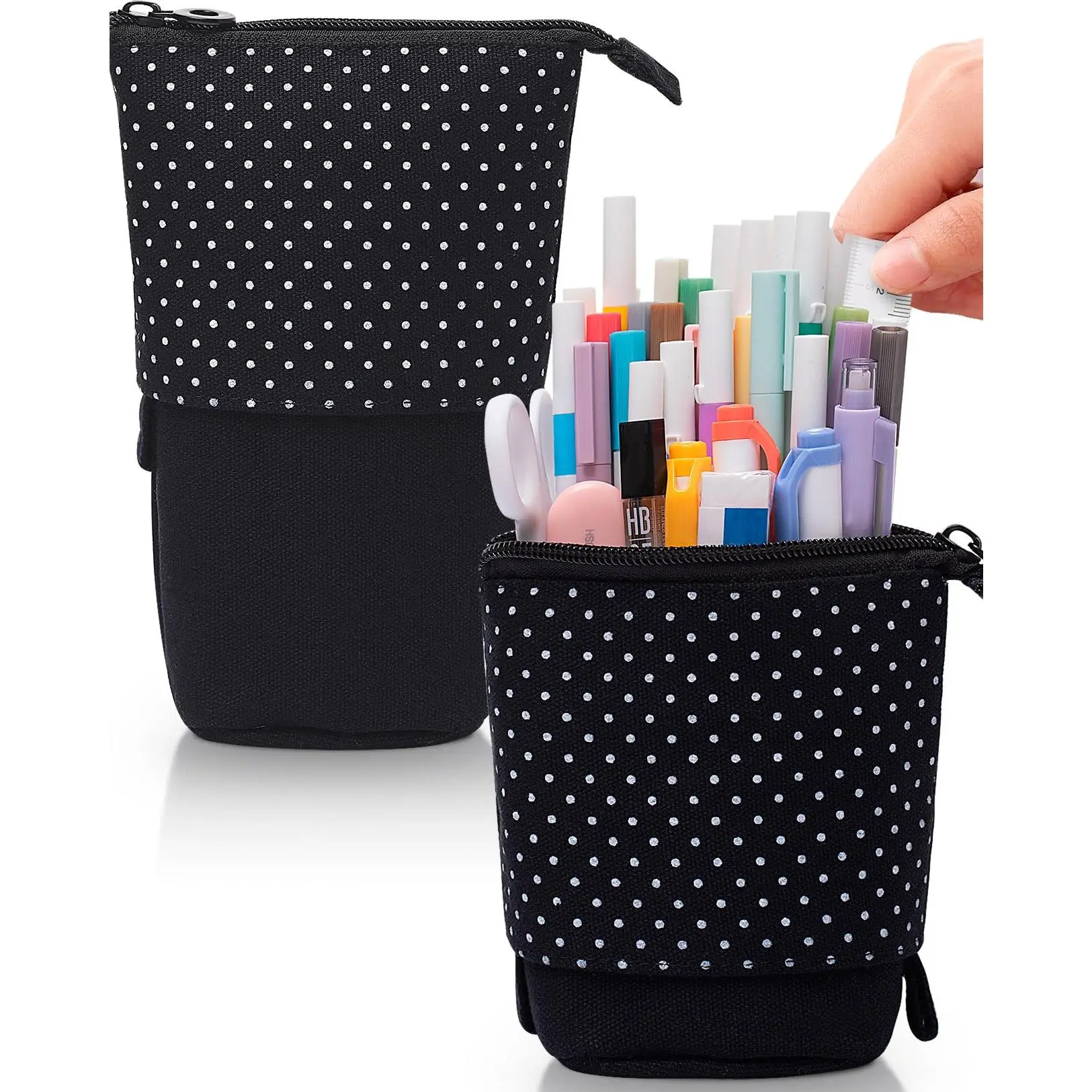 Standing Pencil Case  Cute Stand Up Pouch Telescopic Pen Portable Holder Spacious Bag For School Office Supplies Black