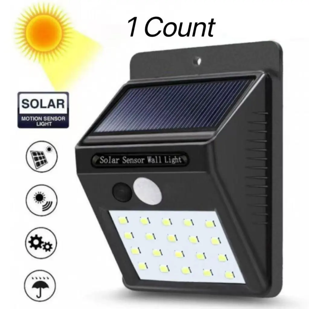 Wild Bright 1-pack contains 20 LED outdoor IP65 waterproof solar wall lamp with motion sensor, suitable for gardens and yards, Yard Lighting, Solar Outside Lights