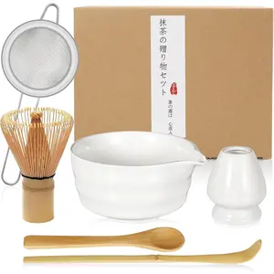 Matcha Whisk Set, Matcha Bowl with Spout, 18oz Ceramic Matcha Tea Bowl (Chawan), Bamboo Matcha Whisk & Spoon, Chasen Holder, Sifter, Japanese Ceremony Matcha Powder Kit, Gift for Women