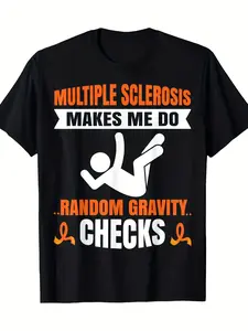 Multiple Sclerosis Awareness Random Checks Motivational Design Health Support Theme Unisex Graphic Tees Casual Men's Top Vintage Funny T-shirt Crewneck Breathable