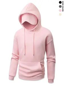 Men's Hooded Sweatshirt Casual Fitted Kangaroo Pocket Plain Long Sleeve Fleece Pullover, Spring & Fall Fashion, Trendy Hoodie for Men