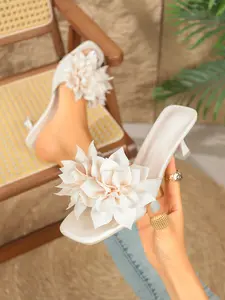 Coquette Floral Heels, 3D Flower & Kitten Heel, Bridal & Date Night Must-Have, Fashionable Textile Upper, Rubber Sole, Less Than Ankle Height