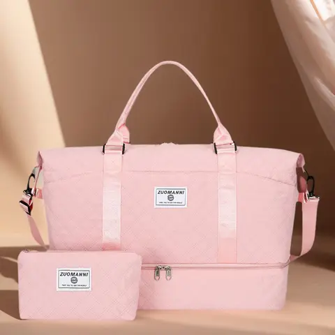 Adults' Unisex Sporty Chic Quilted Carry-On Luggage 2-Piece Set - Multicompartment, Large Capacity Travel Gym Bags for Women, Independent Shoe Compartment, Crossbody Weekend Bag, Less Stress Gifts for Valentine's Day, New Year