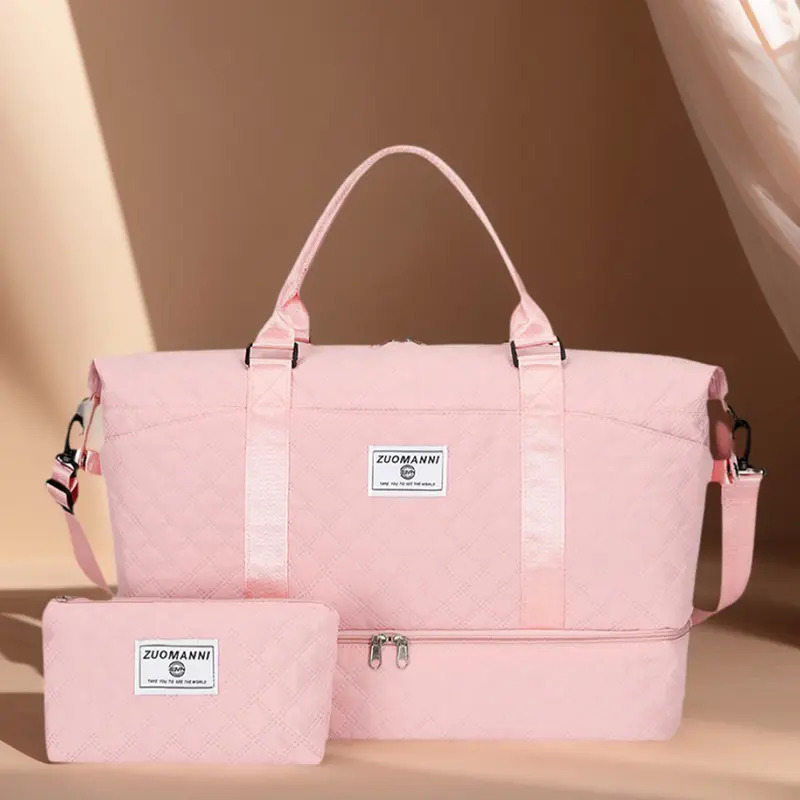 Adults' Unisex Sporty Chic Quilted Carry-On Luggage 2-Piece Set - Multicompartment, Large Capacity Travel Gym Bags for Women, Independent Shoe Compartment, Crossbody Weekend Bag, Less Stress Gifts for Valentine's Day, New Year