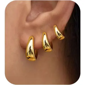 Gold Hoop Earrings Set for Women Trendy Chunky Huggie Dainty Earring Jewelry for Women Teens