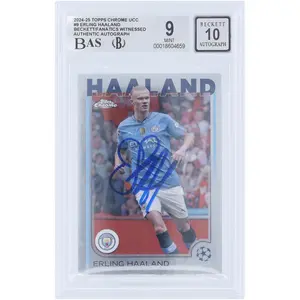 Erling Haaland Manchester City Autographed 2024-25 Topps Chrome UEFA #9 Beckett Fanatics Witnessed Authenticated 9/10 Card - Fanatics Authentic Certified