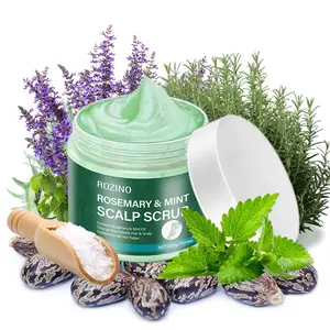Rozino Rosemary & Mint Scalp Scrub - Natural Formula for Itchy Scalp, Dandruff & Buildup - Promotes Thick Strong Hair Growth - Sea Salt Granules & Walnut Shells Included