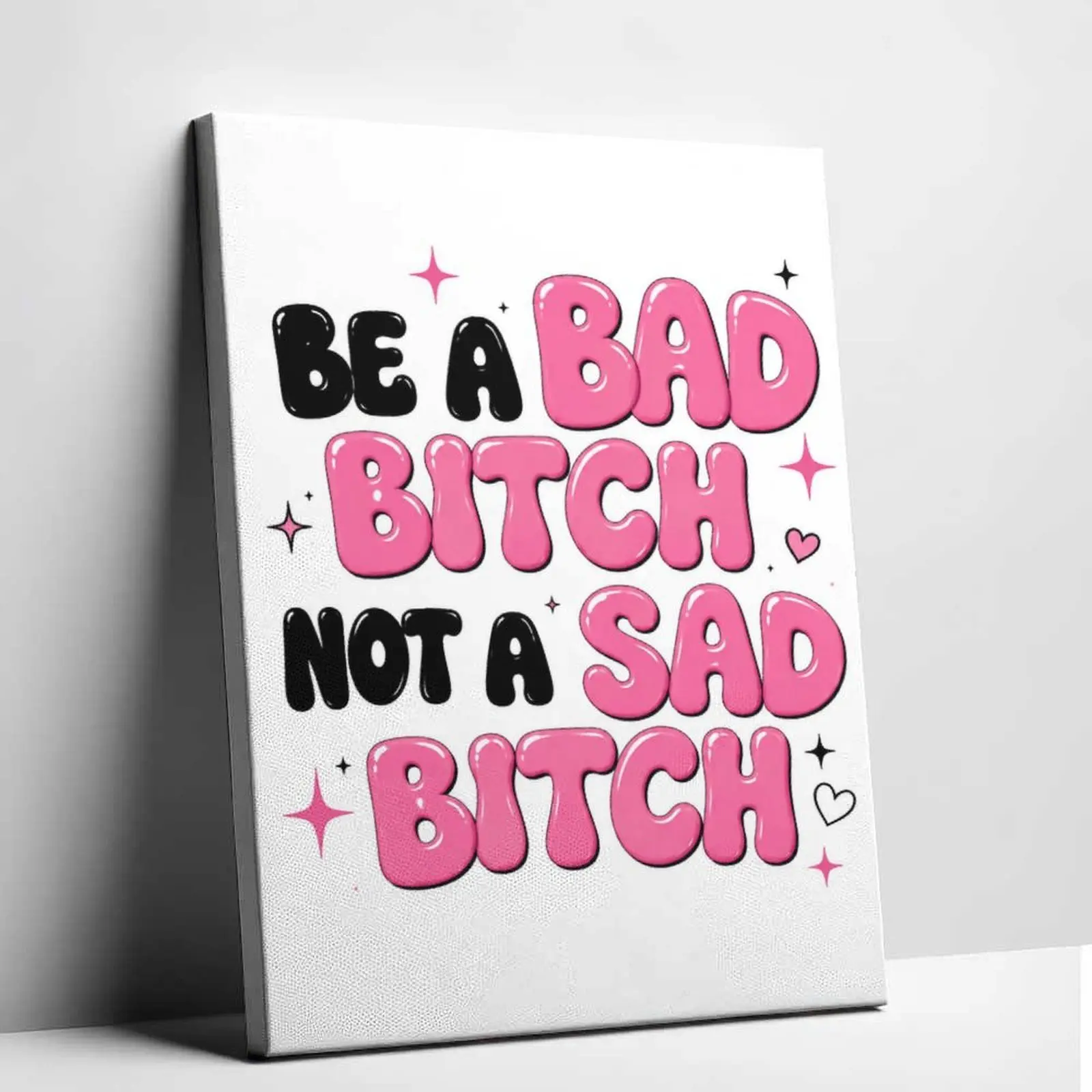 Pink Y2K Typography Wall Art, “Be A Bad Bitch Not A Sad Bitch” Canvas Poster, Trendy Girly Room Decor for Bedroom Apartment Aesthetic