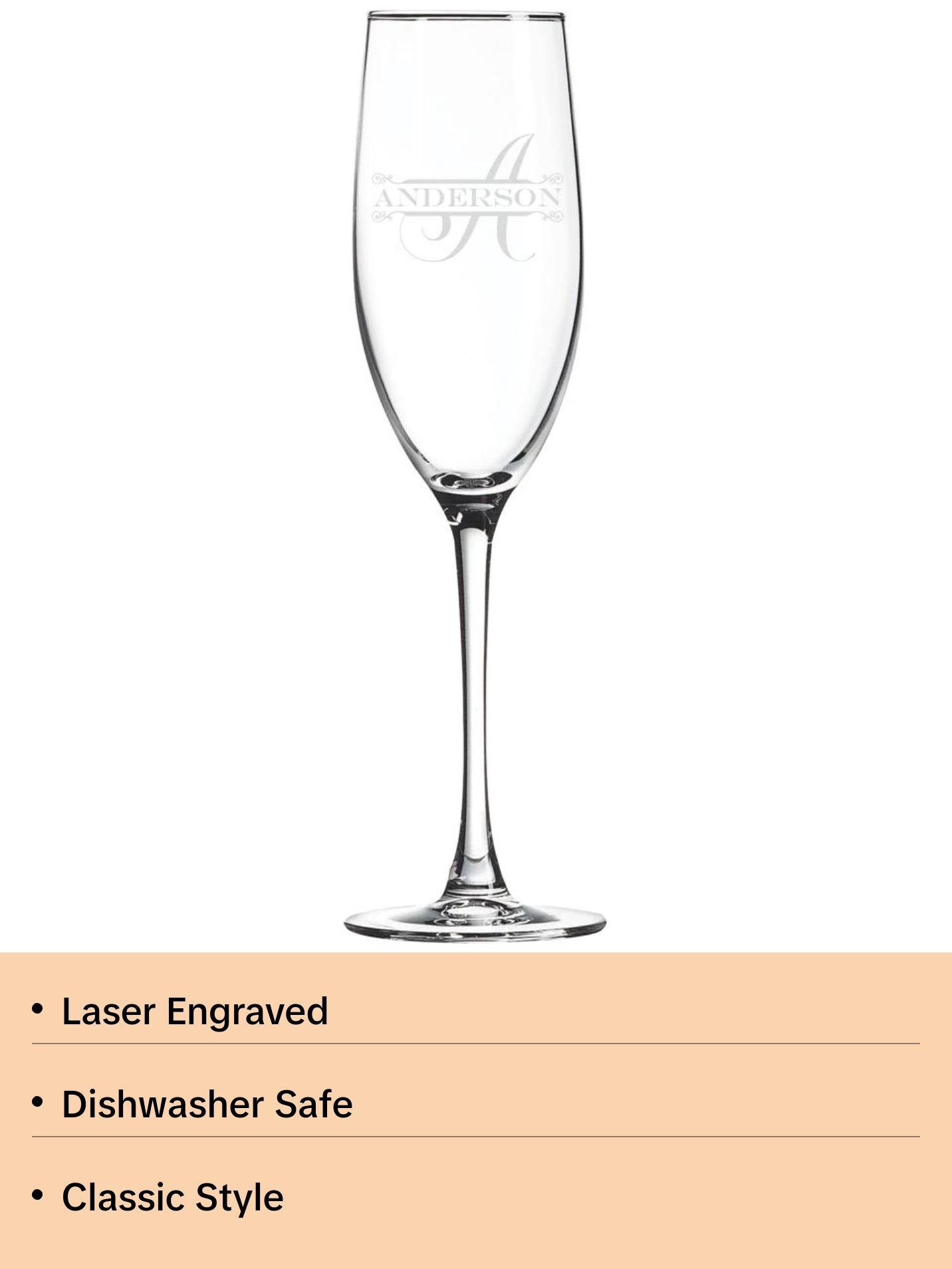 Classic Champagne Flute Glass - Split Monogram With Name