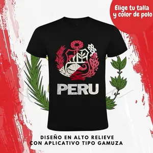 POLOS DE PERU Black T-Shirt with Peru Design in High Relief and Gamoza Application Style Choose Your Size and Color