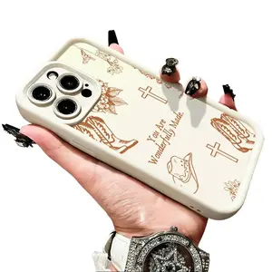 Vintage Western Cowboy Boots Cross and Inspirational Quote Design Case for iPhone 17 16 15 14 Pro Max 13 12 11 XR XS Plus Air Slim Shockproof Anti Scratch Durable TPU Cover