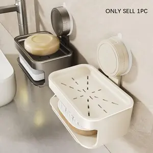 Double-Layer Soap Dish Wall-Mounted No-Drill Bathroom Organizer, High-Quality Home Use Drainage Rack, Absorbent & Durable Design