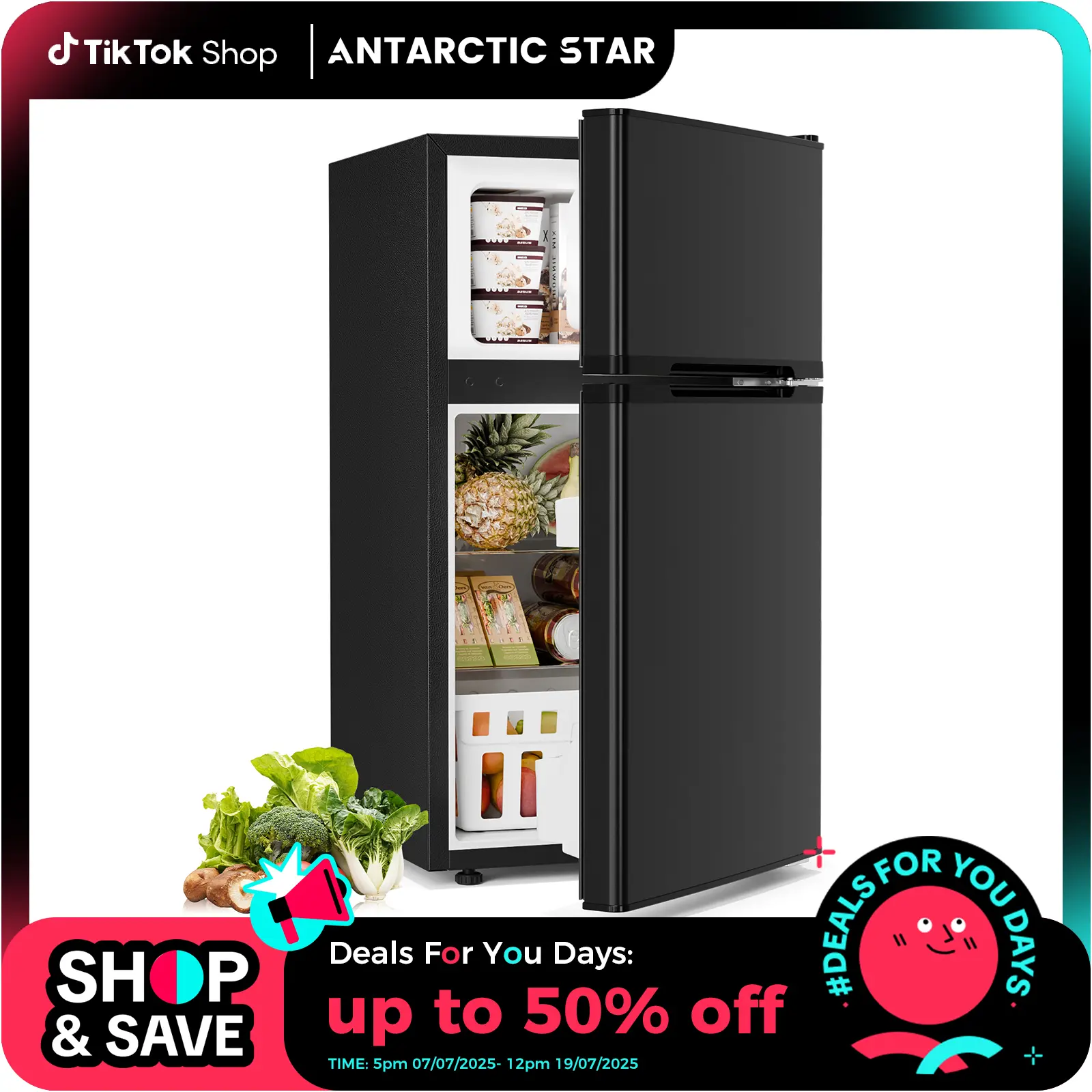 Antarctic Star 3.2 cu.ft Compact Home Refrigerator with Freezer - Household Appliances, 32.48" Tall, Adjustable Temp, Mechanical Thermostat, Upper Freezer, Lower Fridge, Standard Plug, Mini Fridge for Apartment Small Spaces