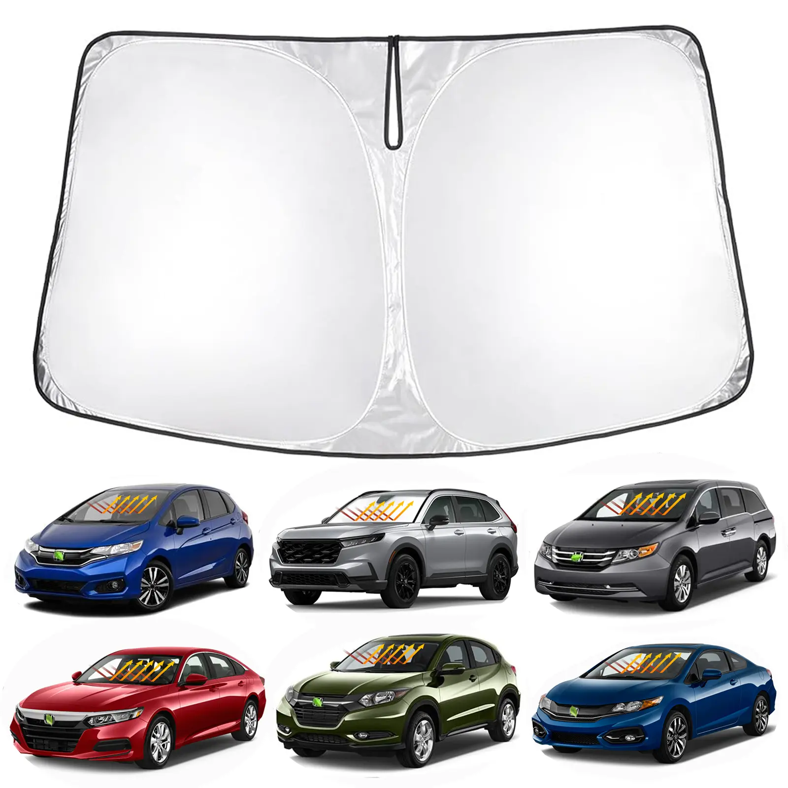 Canvcle Full Windshield Fit Sun Shade - Custom for Honda Accord, Civic, CR-V, HR-V, Odyssey, Fit 2006-2026, 240T 5 Layer Fabrics, Foldable UV Blocker, Quick Install Heat Shield, Sun Shades for Car Windows, 99% Ray Blocking Cooler