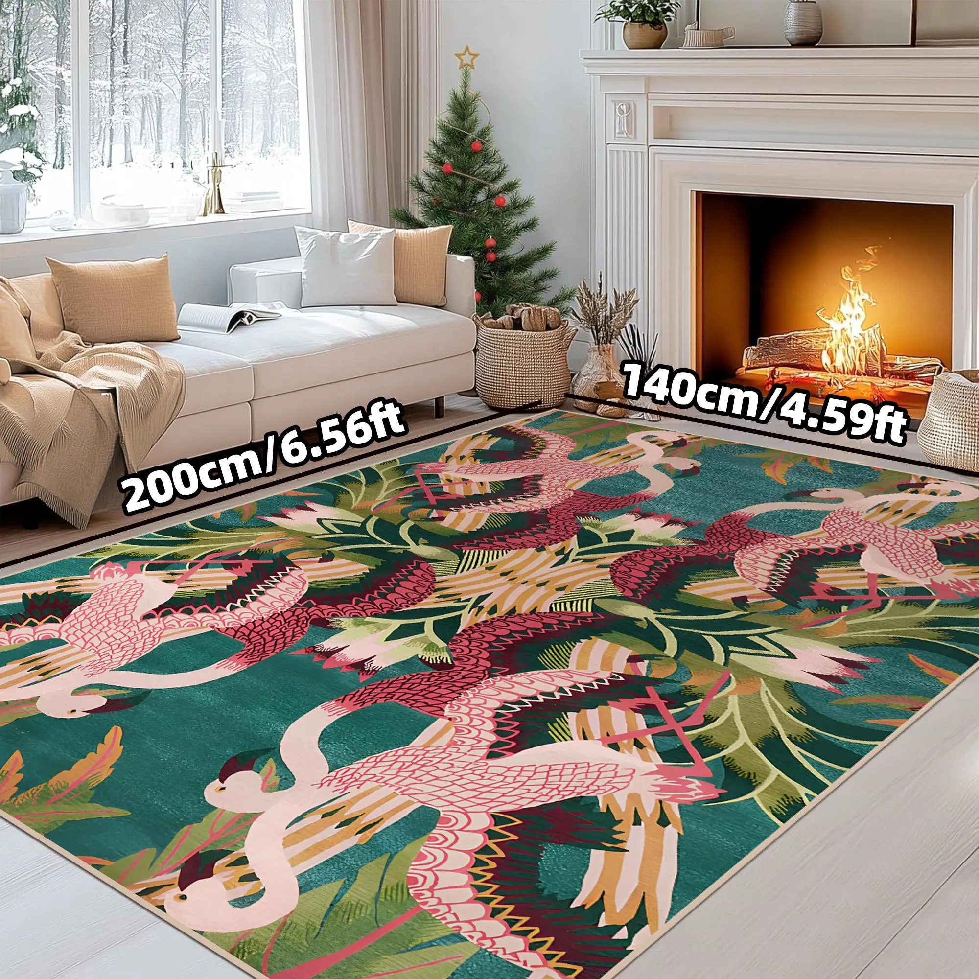 87.5×179 “Orange Flamingo” ViNTAGE RUG Vintage Flamingo Pattern Area Rug, 1 Count Non-slip Soft Floor Mat