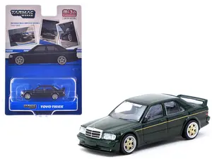 Mercedes-Benz 190 E 2.5-16 EVO 1 "Toyo Tires" Dark Green "Global64" Series 1/64 Diecast Model Car by Tarmac Works