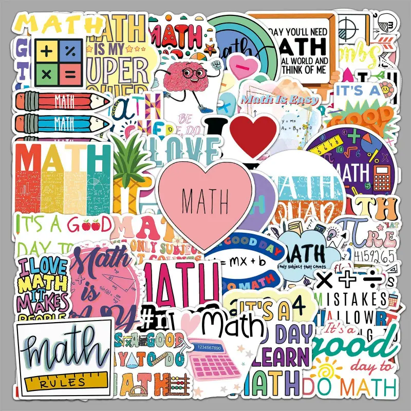 50pcs Math Theme Vinyl Stickers - Aesthetic Waterproof Multi-Color, Patterned, Collage, Print Phone Stickers for Kids, Ideal for Laptop, Water Bottle, Electronics Accessories, Multi-Color Phone Stickers