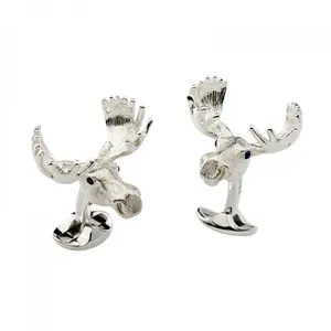 D&F Sterling Silver Moose Head Cufflinks