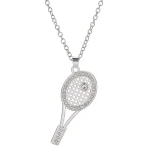 Silver Tennis Racquet Pendant Necklace