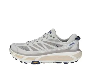Gray & Blue Thick-Sole Trail Running Shoe | Gray Mesh & Synthetic Leather Outdoor Sneaker