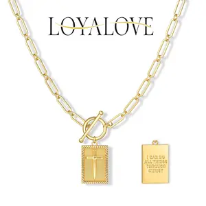 Loyalove Greenish Spring Charm Outdoorfun Cross Choker Necklace for Women, Back engraved with Jesus’ blessing message Thick Chunky Paperclip Chain Hip Hop Necklace Unisex Jewelry,Cuban Link Chain for Women Trendy Fashion jewelry gifts For Easter Su