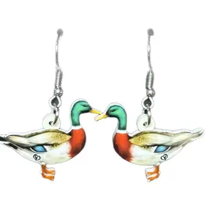 Mallard Duck Earrings - Detailed Design with Metal Clasp and Chain, Perfect for Personal Style and Comfort
