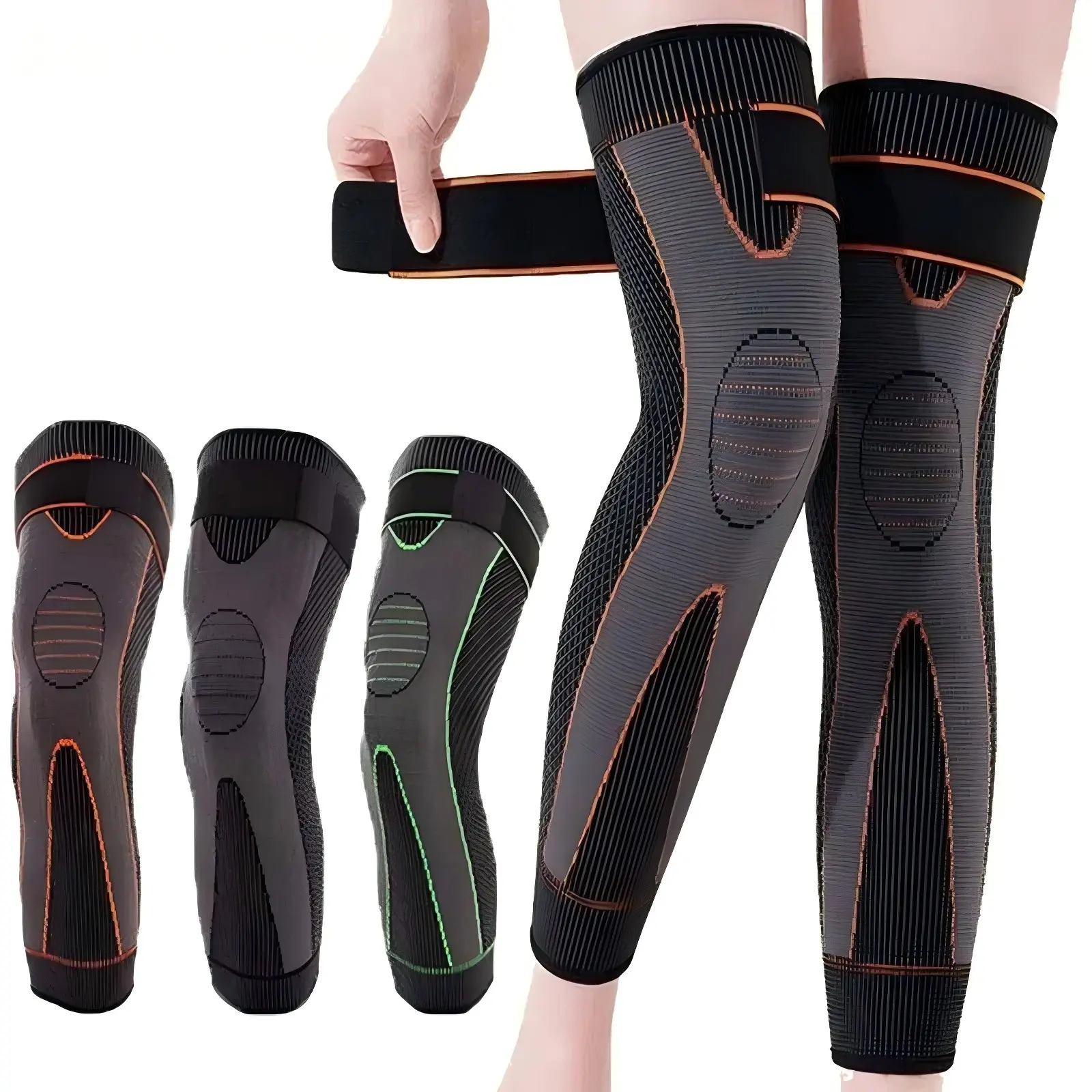 Unisex Extended-Length Nylon Knit Knee Brace, Breathable Support Sleeve with Adjustable Strap for Fitness Exercises and Joint Pain Relief